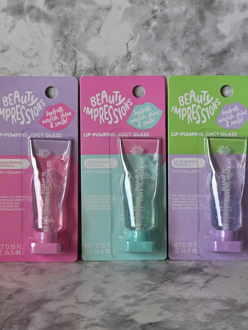 Beauty Impressions Lip-Pumping Juicy Glaze Trio - Pink, Mint, Lavender